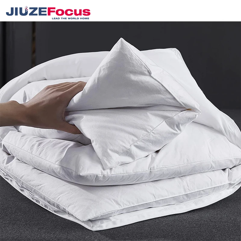 Feather Pillows Queen Size Natural White Goose Down Pillows for Sleeping Adjustable Cotton Down Shell Breathable Luxury