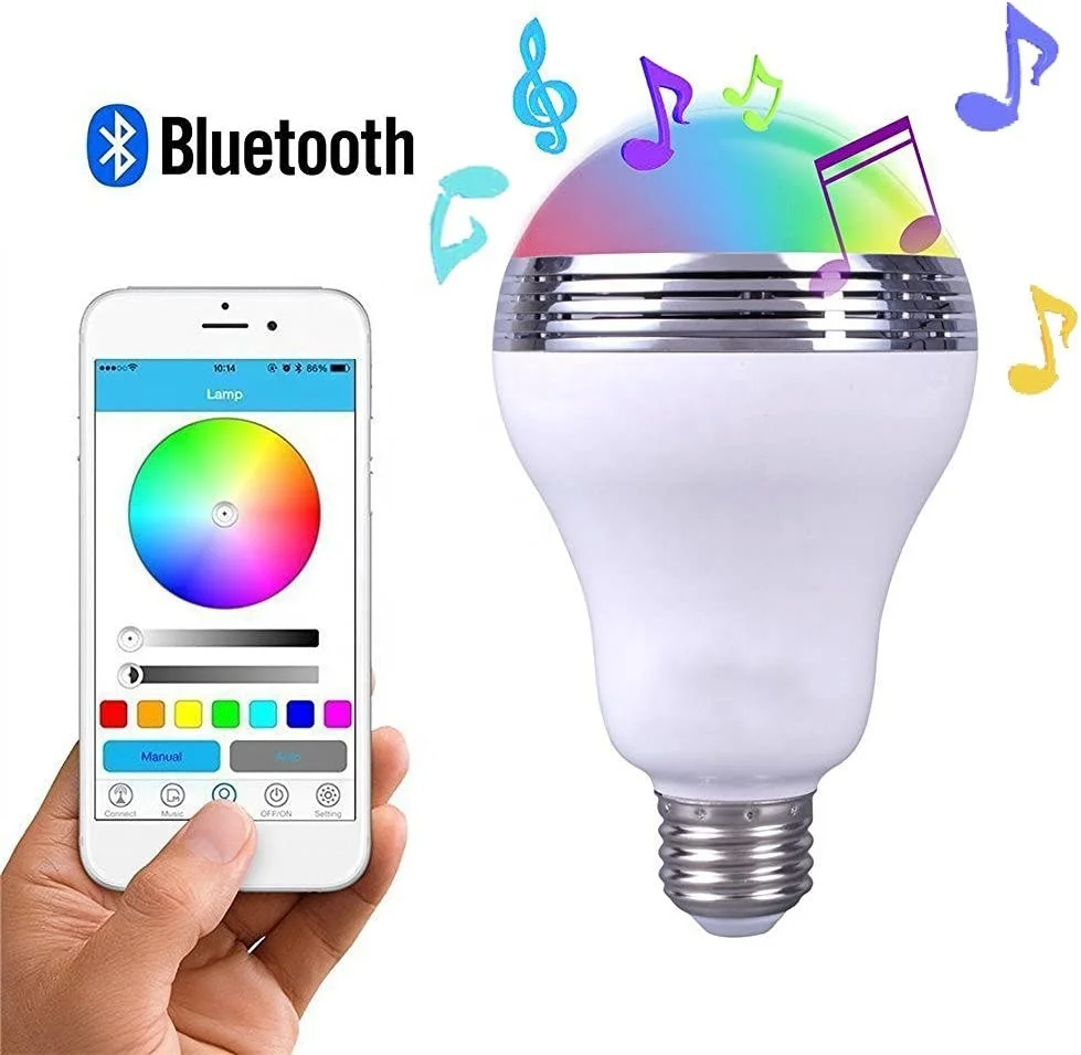 BT Light Bulbs Speaker, Wireless E27 Smart LED Lightbulb Lamp Lighting with RGB Color Changing, Music Player for App Controlled