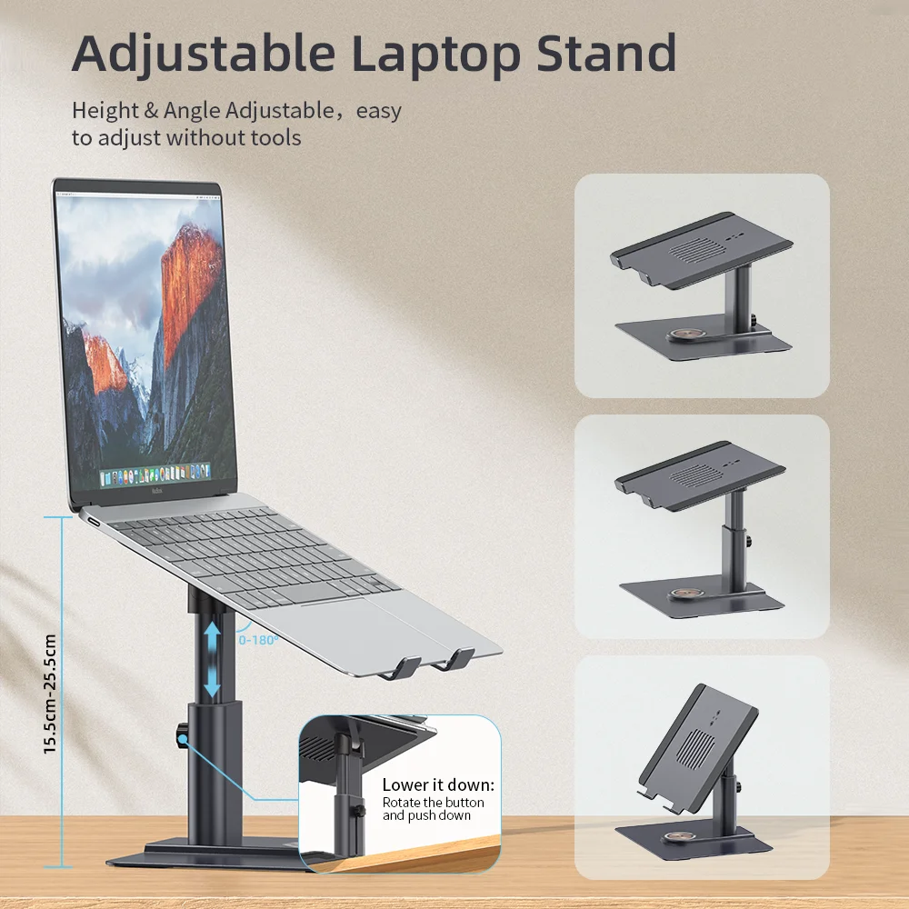 2024 Newest 15W Qi Wireless Charger Aluminum Alloy Height Adjustable Notebook Laptop Stand Holder For Earphone Phone