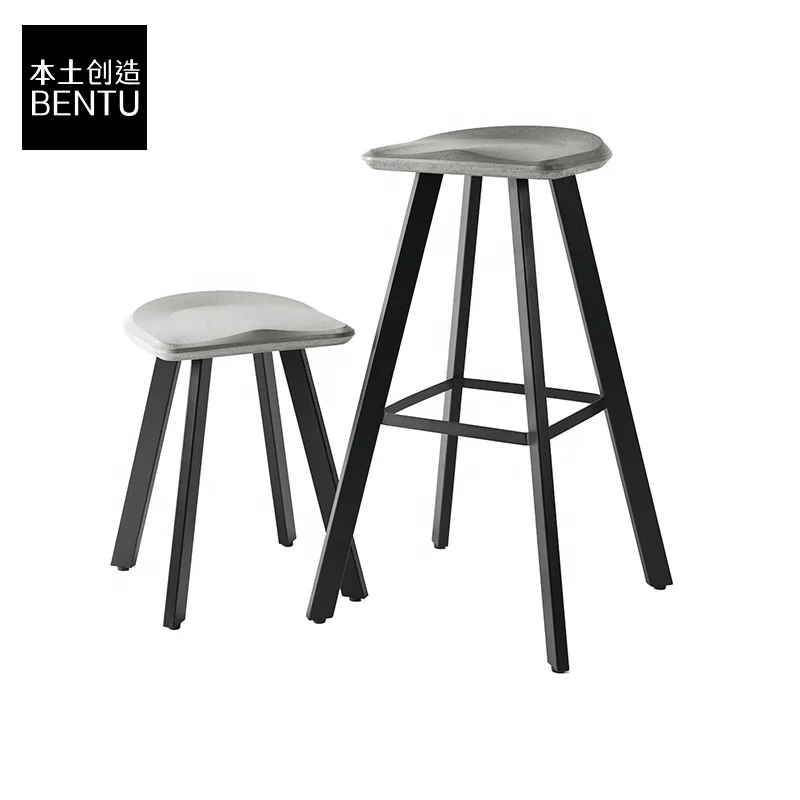 BENTU A modern industrial style chair high metal leg concrete bar stool for commercial home bar kitchen island