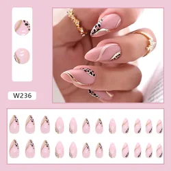 Luxury Designed Reusable Pink Nude False Nails Almond Acrylic Press On Nails Artificial Nails with Glue For Woman
