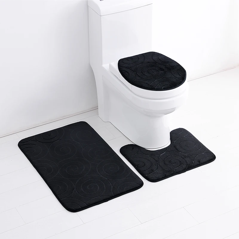 Factory Price Anti Slip Embossing Memory Foam Toilet Mat Set 3 Pieces Bath