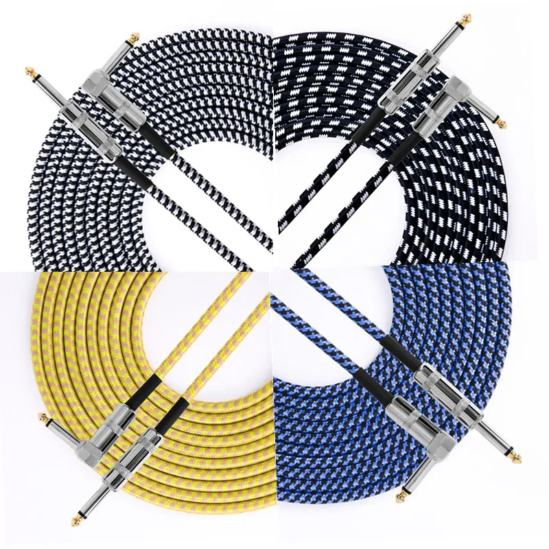 
acoustic Guitar Cable 10 Foot, 10ft , Straight to Straight 1/4-Inch Blue and Black Tweed Cloth Jacket 