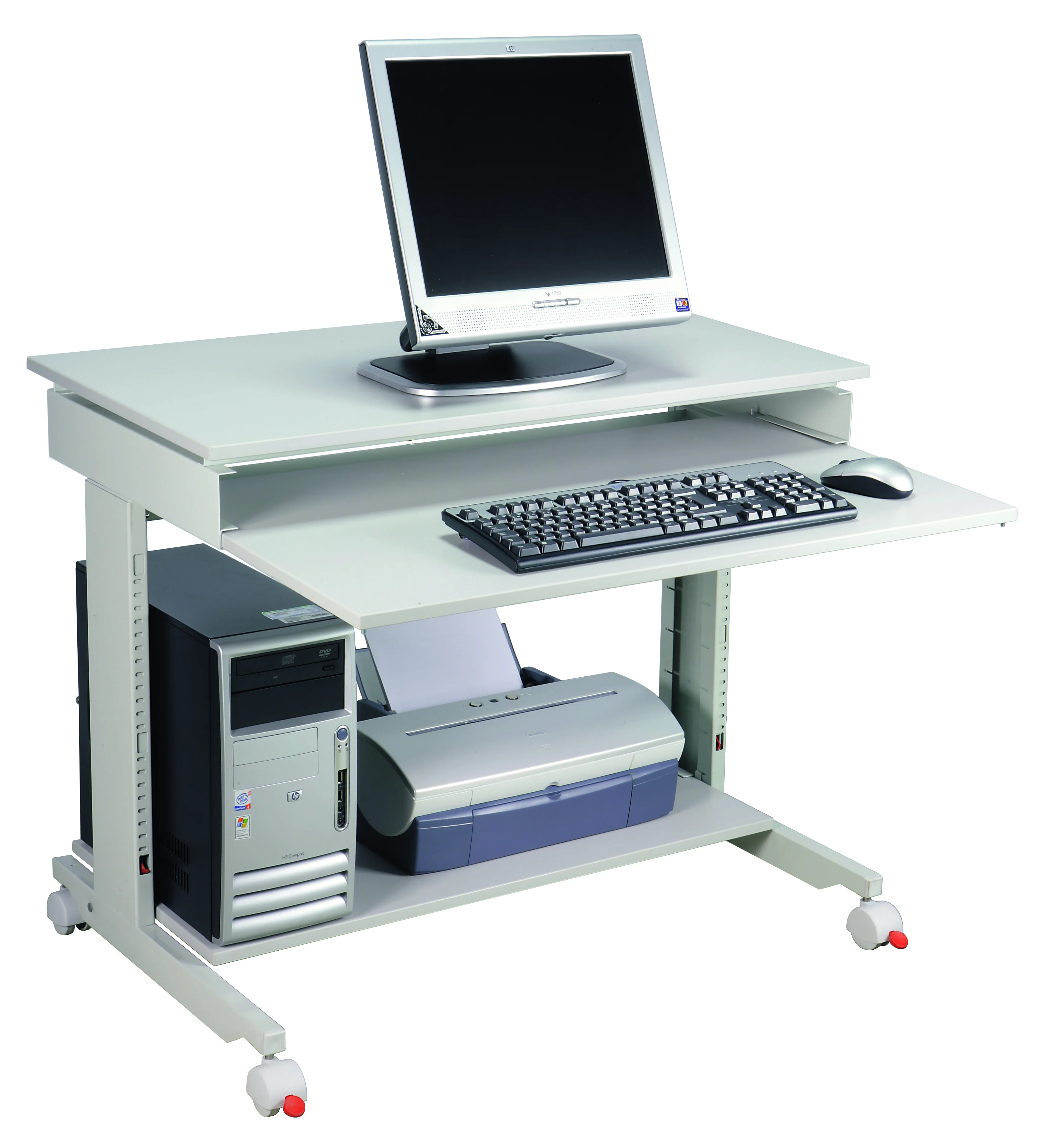Twinco PC workstation Work standing or sitting Lift height adjustment Four double swivel castors, two with wheel stops Computer