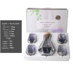 Hensin Luxury Diamond  Home With Handle Glass Drinking Family Tea Cups Glass Water Kettle Set For Guests