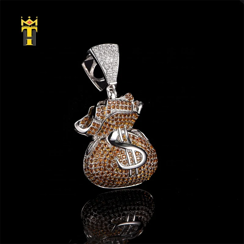 Classic US dollar money bag pendants mens hip hop icedout charms gold silver diamond moneybag pendant