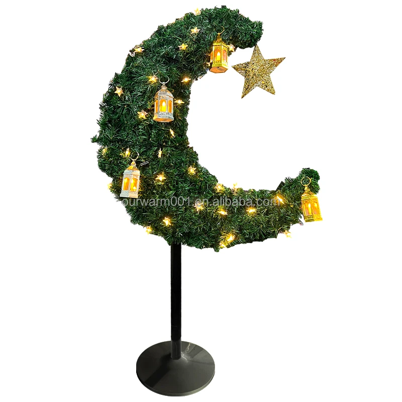 Ourwarm 5ft 4ft 6ft Artificial Big Arbre Lune Decoration Crescent Shape Eid Tree Decoration Ramadan Moon Tree