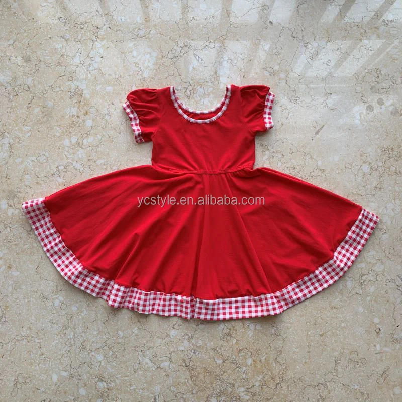 Christmas Kids Wear Clothing Red Casual Ruffle Dress Cotton Fabic Long Sleeve Baby Girls Snowflake Dresses