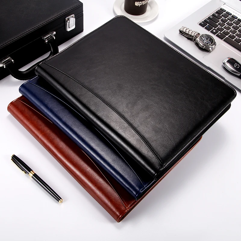a4 size file folder bag with zipper with logo a4 leather portfolio file folder with tablet and calculator