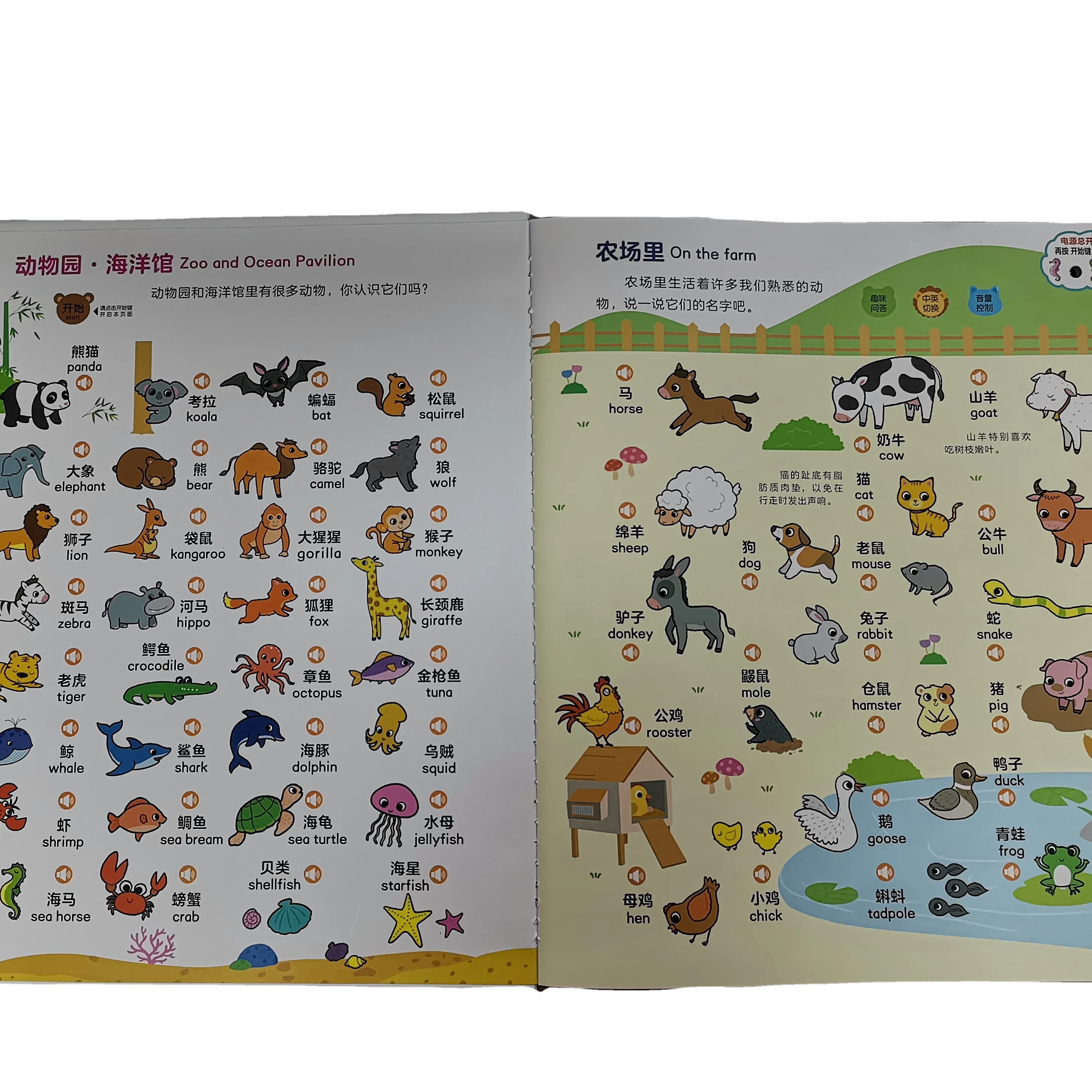 Chinese-English Bilingual Touch Buttons Sound Book Educational Sound Book For Kids