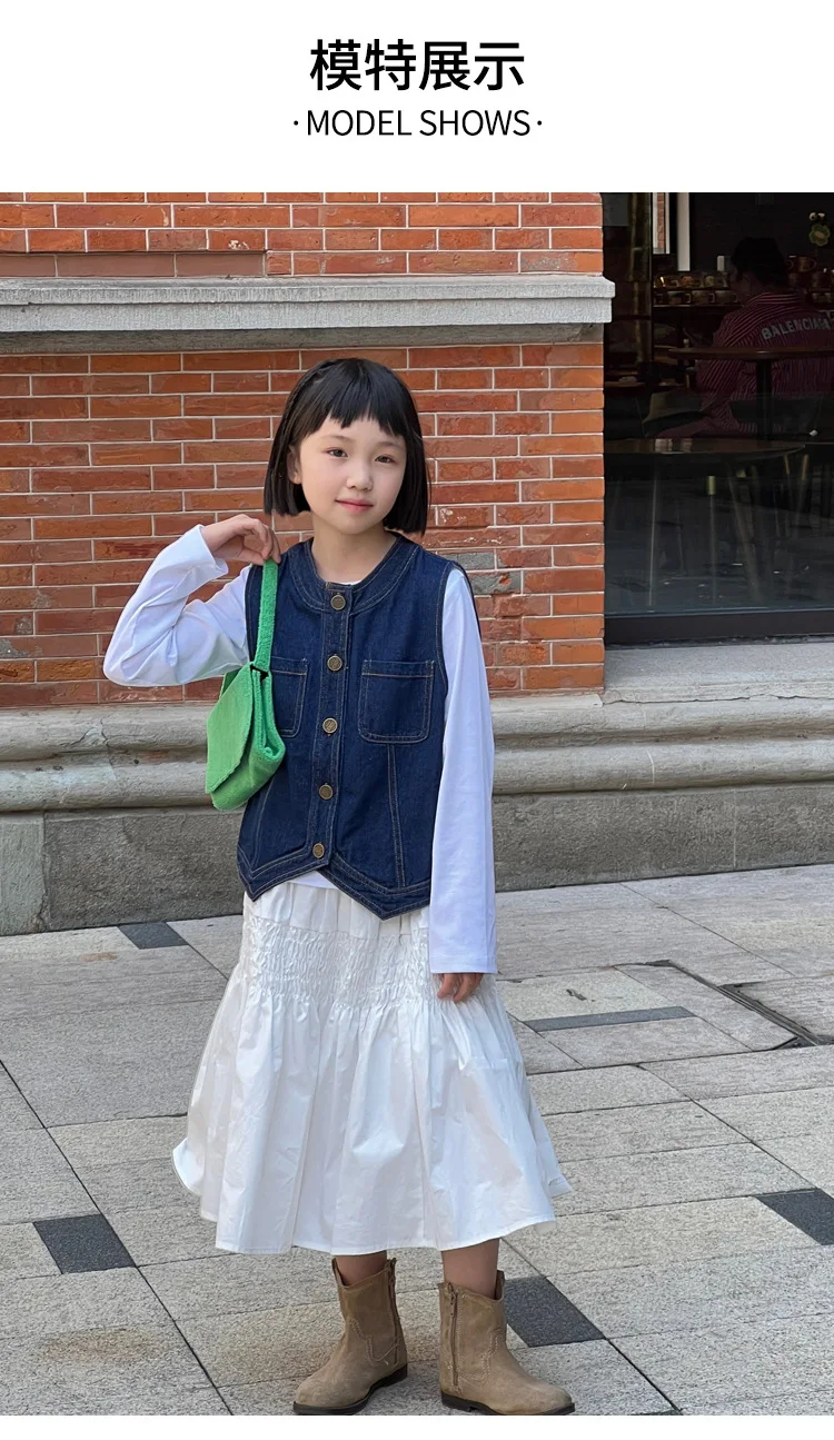 Wholesale autumn sleeveless blue kids girls denim vest 2024