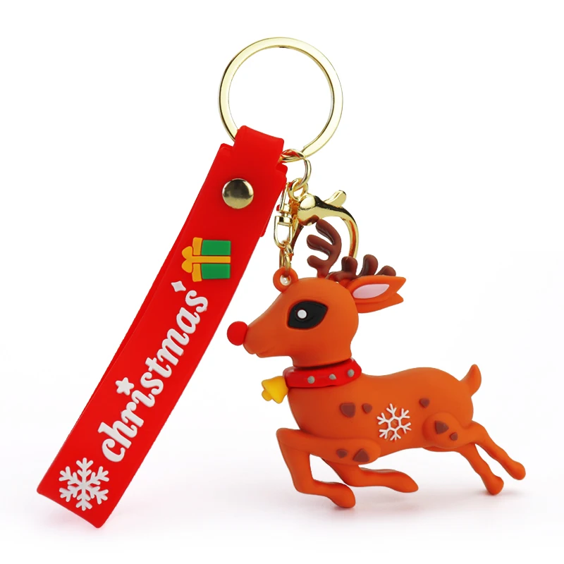 Promotion Creativity PVC Christmas Decorations Key Chain Cartoon Cuteness 3D Christmas Snowman Christmas Tree Pendant Key Chain