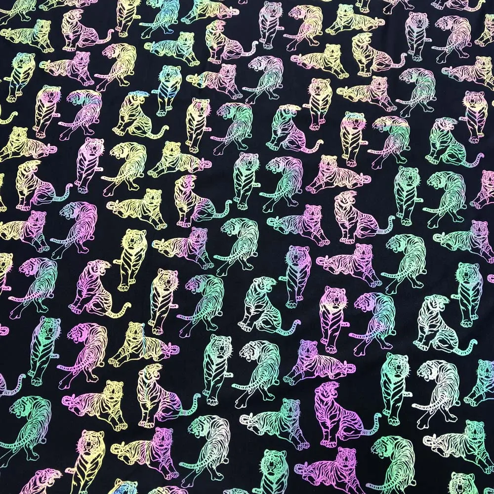 Rainbow reflective Print 4-way STRETCH Jersey Fabric New design Iridescent tiger fabric RAINBOW tiger