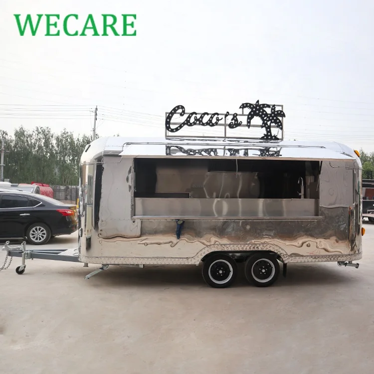 WECARE stainless steel mobile kitchen coffee pizza fast food trailer airstream remorque food truck with full kitchen for sale