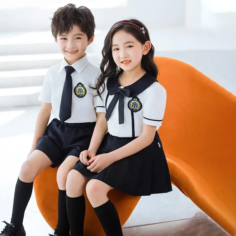 chinese style custom logo primary school uniform designs dress with polo shirt school uniform