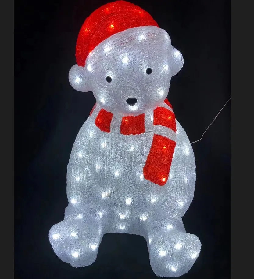 Outdoor Waterproof Garden Street Park Led Christmas Decor Acrylic Brown 3D Polar Snow Bear Motif Silhouette Figure Lights