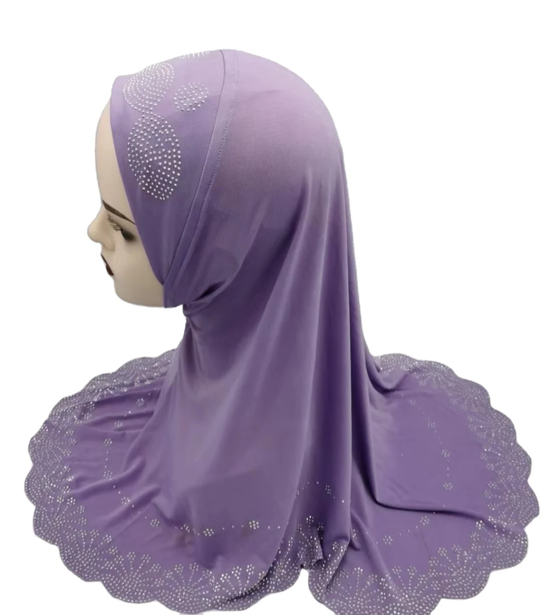 Large Lady Diamond Shaped Hot Drilling Instant Hijab Wholesale Muslim Dubai Headband Underscarf Hijab