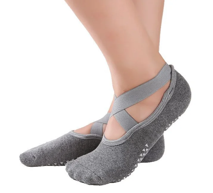 
Yoga new ballet style cross wrap side open back professional non-slip sports boat five finger socks 