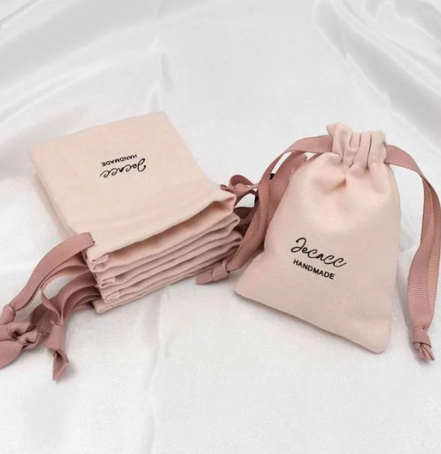 wholesale factory pink fabric Canvas Printed Cotton Linen Drawstring Bags Packaging Custom Logo Draw String Bagh