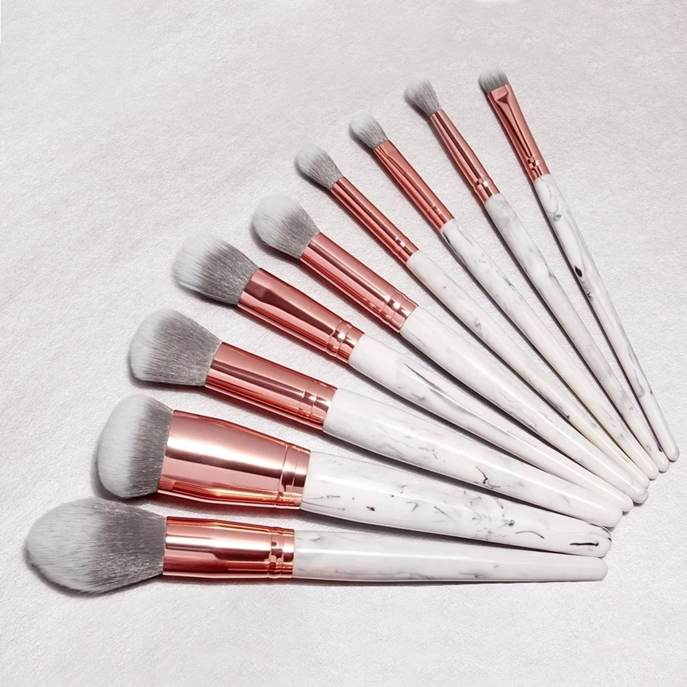 BUEART  Crystal Handle 9pcs Premium Cosmetic Brush Set Foundation Powder Blending Eyeshadow Blush Concealer Transparent Handle