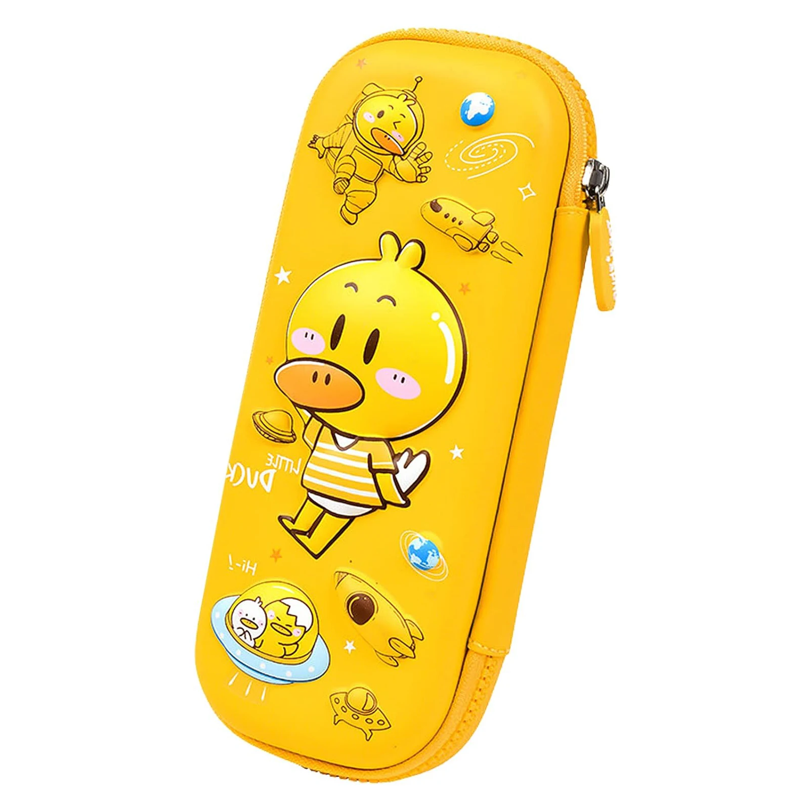 Kids Boys School Students 3D Space Duck Yellow Pencil Case Pencil Pouch Waterproof Pencil Box Bag