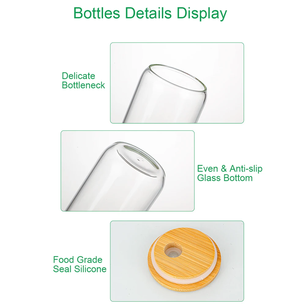 Drinking Glasses with Bamboo Lid and Glass Straw 16 Oz Can Shaped Glass Cups for Beer Ice Coffee Cute Tumbler Cup Great for Soda