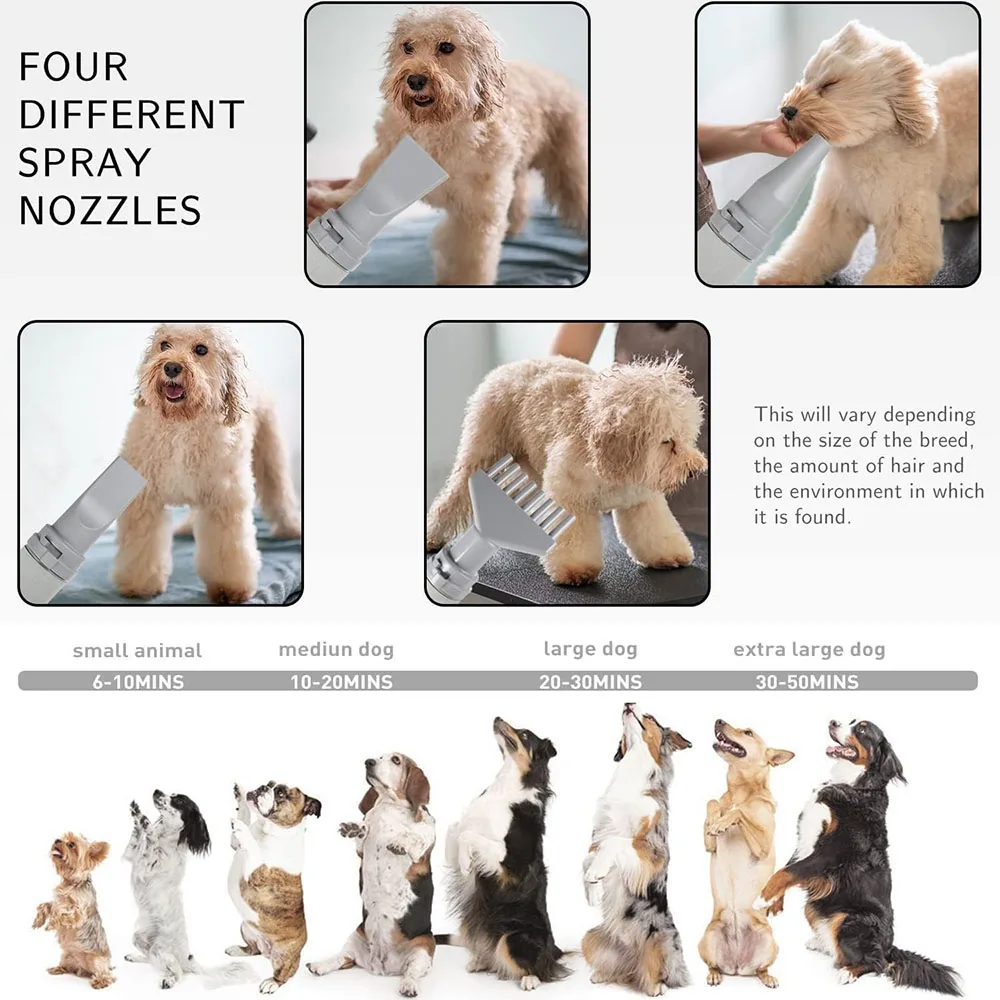 Adjustable 2800W Pet Dog Hair Dryer Anion Speed Dog Grooming Blaster 4 Nozzles Temperature-adjustable Airflow