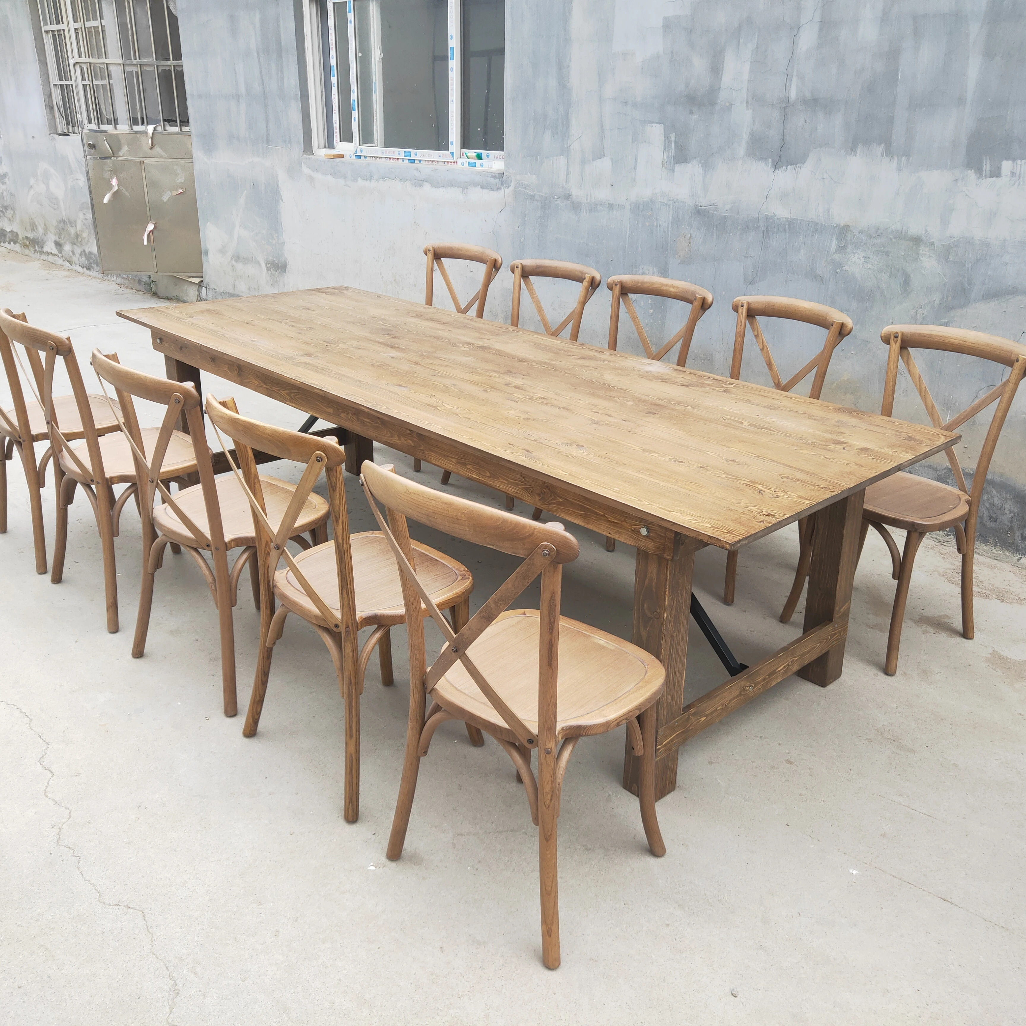  Solid wood rectangular farm dinning table with benches for wedding