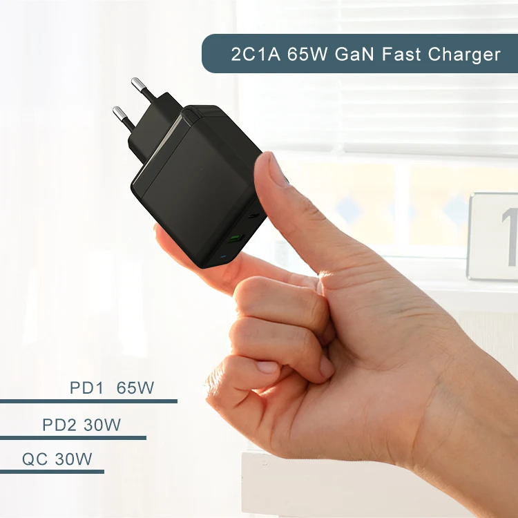 ZONSAN High Quality 3 IN 1 USB Type C 65W GaN Wall Travel Fast GaN charger for Laptop Tablet Phone mobile charger