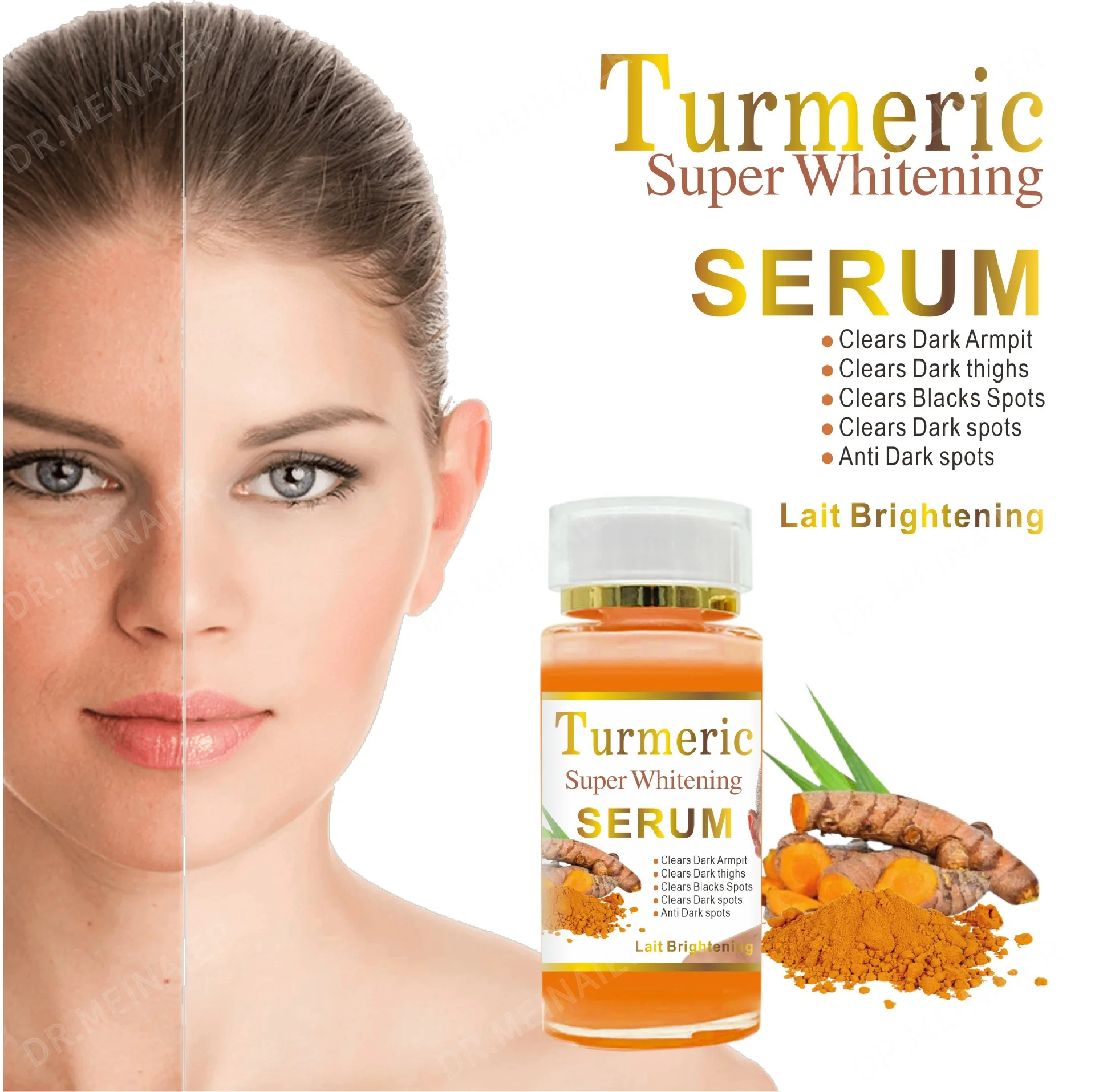 OEM Private Label Turmeric Whitening Serum Long Lasting Hydrating Brightening Body Serum Wrinkle Remover Face Serum