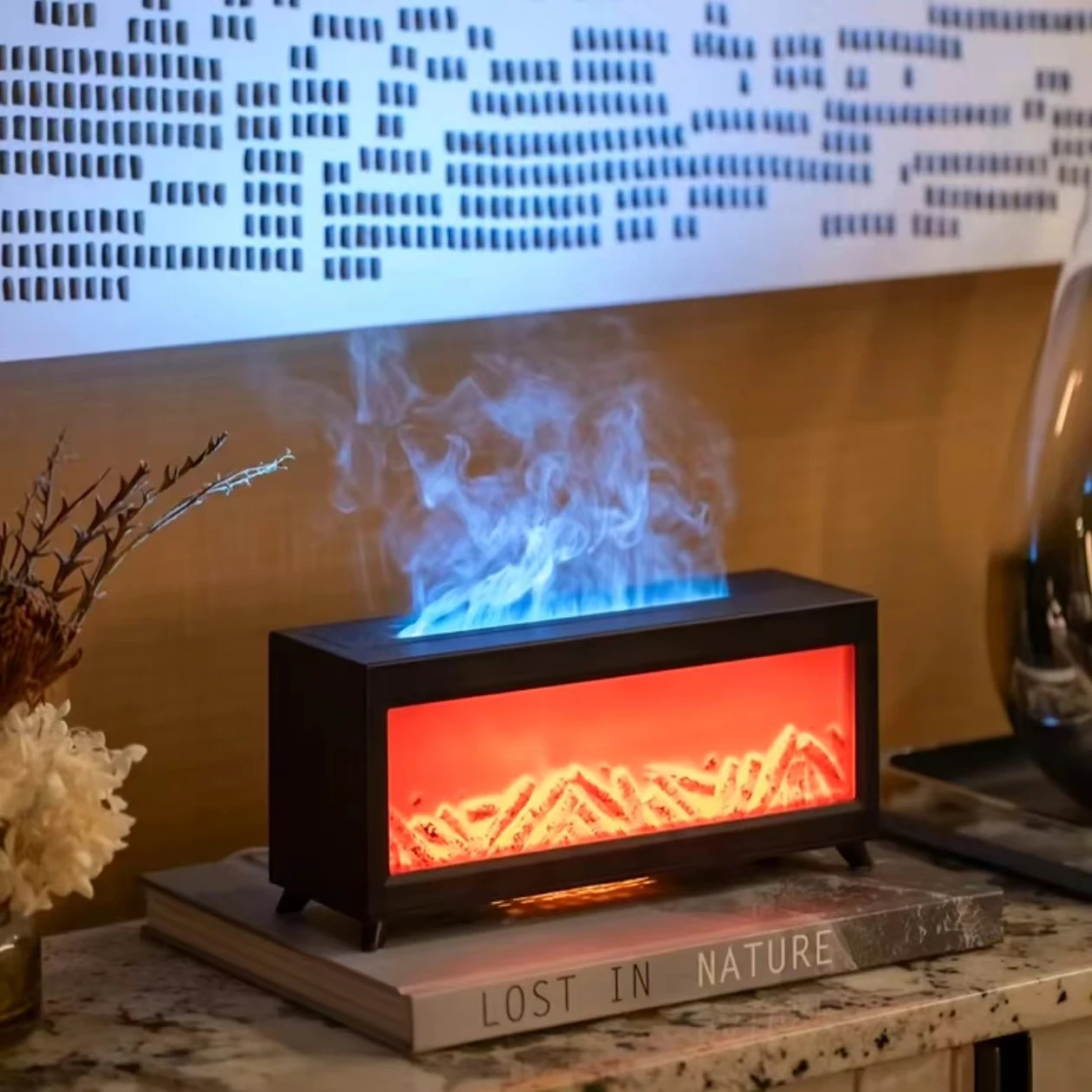 Hot Sale 220ml LED Electric Colorful Flame Aroma Diffuser Mini Tabletop 3D Decor Essential Oil Air Humidifier 1-Year Home Car