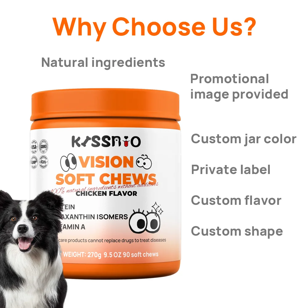 Vision Supplement for Pet Care Soft Chews in Turkey and Tuna Flavors for Dogs Cats and  Adults Life Stage