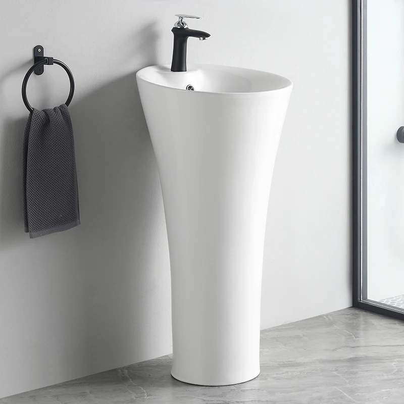 Hot Sale Ceramic Sanitary Ware Freestanding One Piece Modern Hand Wash Pedestal Sink