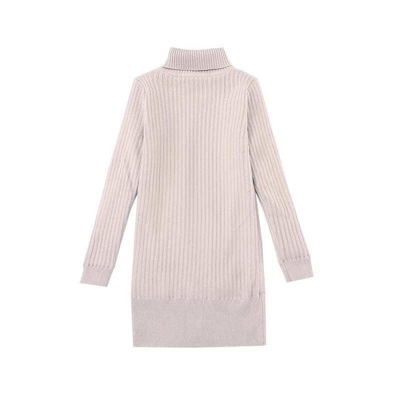 
Korean Girls sweater children turtleneck bag hip knitted skirt kids plus velvet mid-length bottoming sweater dress 
