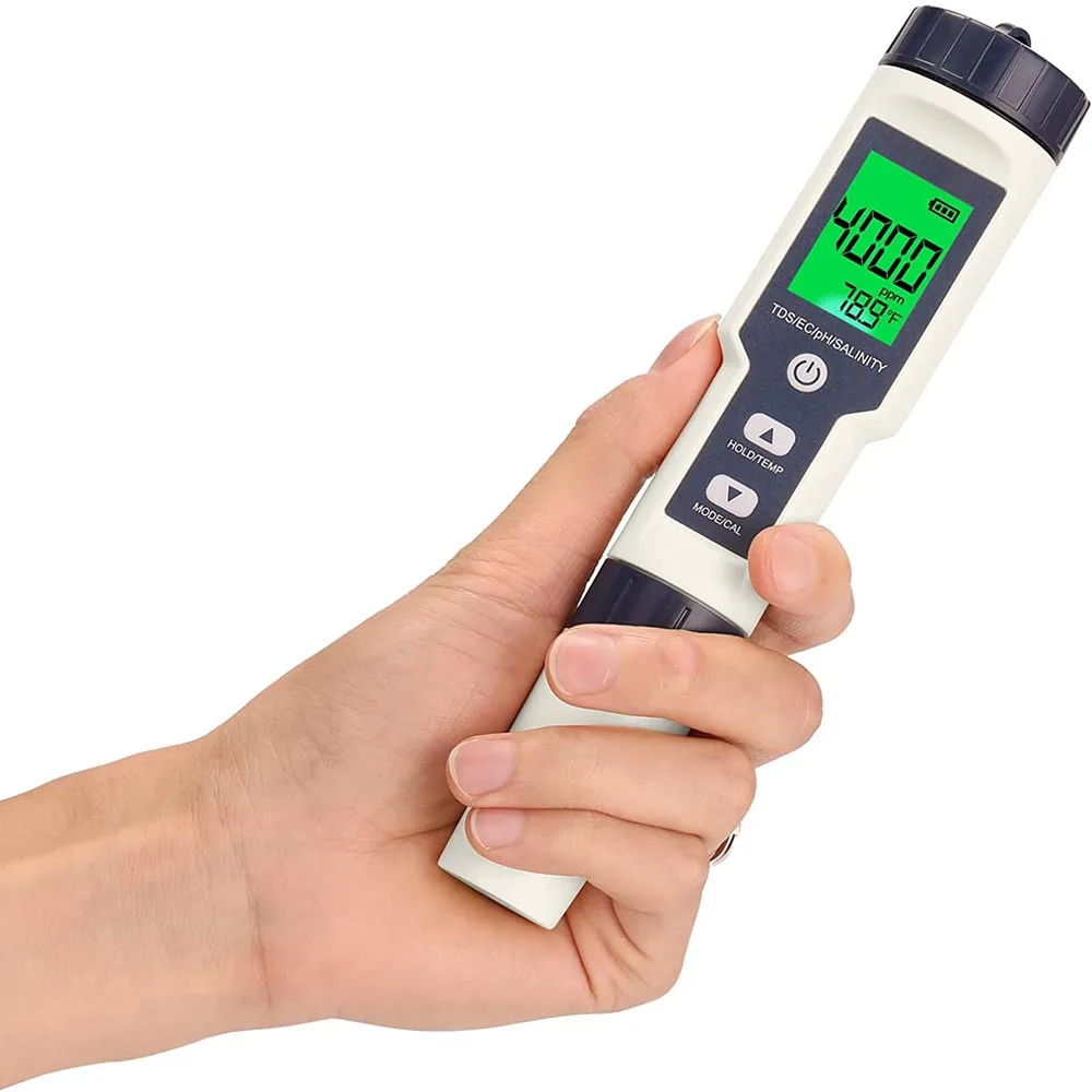 Water Quality Meter, IP67 PH Salinity TDS EC Temperature Test Pen, EZ-9909 Water Quality Detector 0-9999 ppm TP16