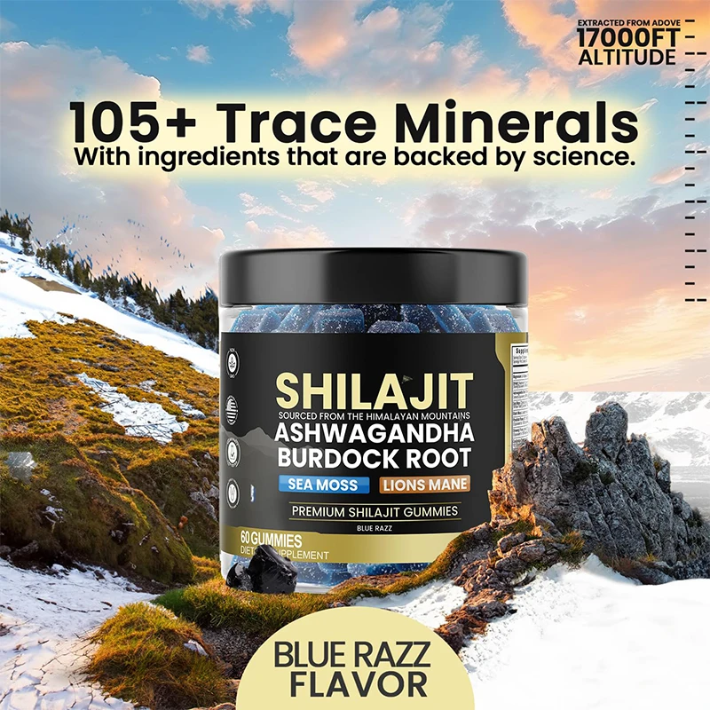 OEM Hot Sale Organic Shilajit Ashwagandha Burdock Root Gummies Sea Moss Lions Mane Premium Shilajit Gummies