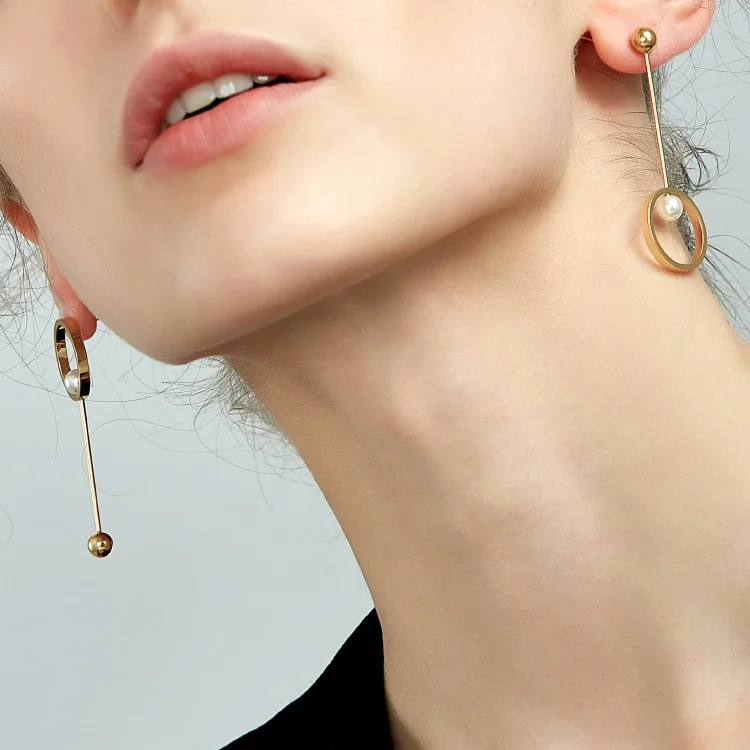 High Quality Fashion 18K Gold Plating Stainless Steel Jewelry Long Drop Studs Earrings E5311