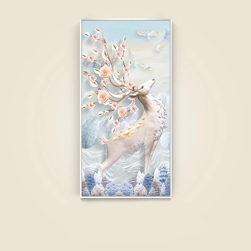 Wholesale porch decorative painting Feather and deer Wall Art Crystal Porcelain Painting home decoration