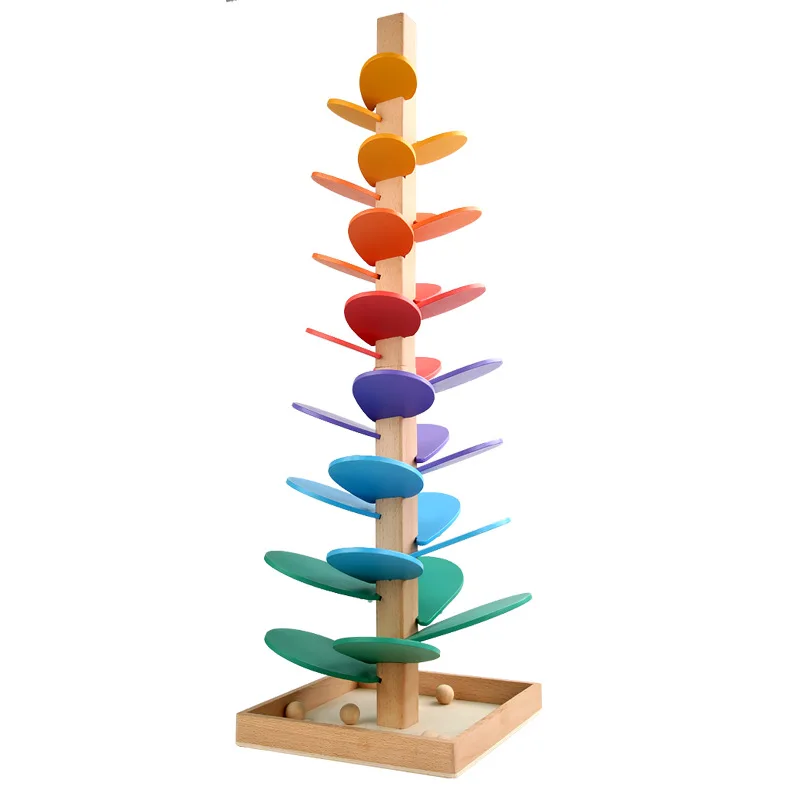 Rainbow Wooden Music Tree  Wooden Tree Marble Ball Run Track Game Magical Sound Tree  Kids Intelligence Educational Toy