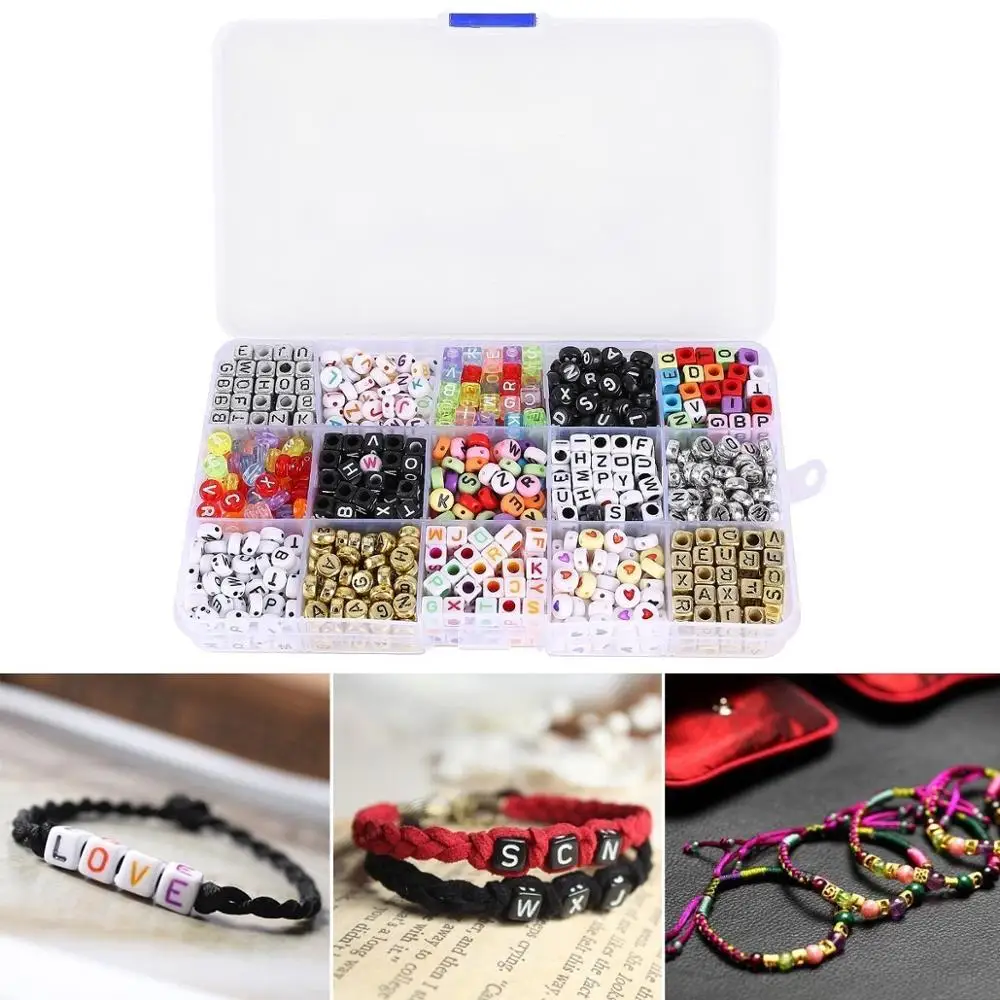 Mixed Cube Charms Acrylic Alphabet Letters Beads Set for DIY Bracelets