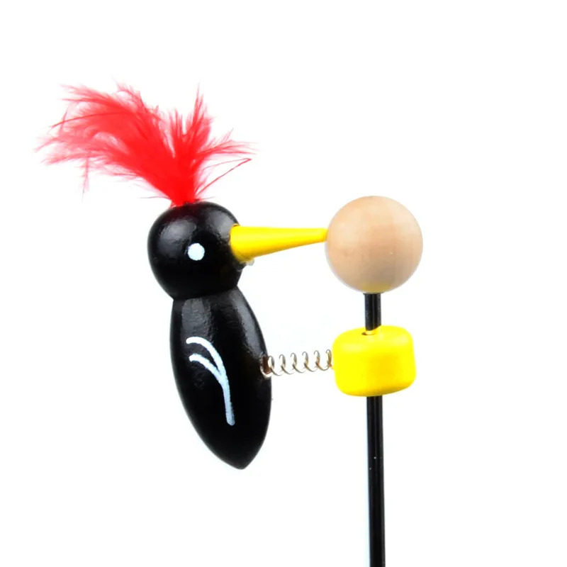 Educational Toy Wood Pecking Sliding Toy Bird on a Stick Pole Wood Craft Woodpecker Toy