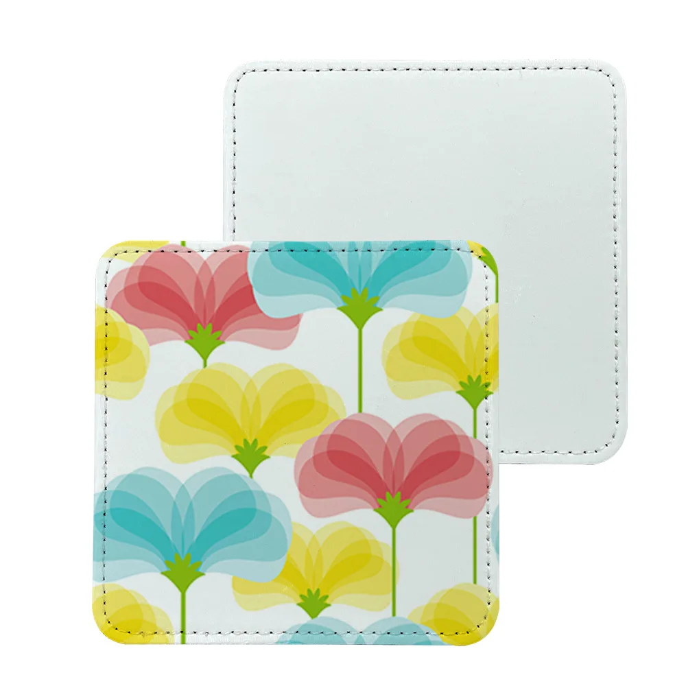 Heat Transfer PU Leather Coffee Tea Cup Coaster Round Square Coaster Sublimation Blank Bowl Placemat Cup Coaster Insulation Mat