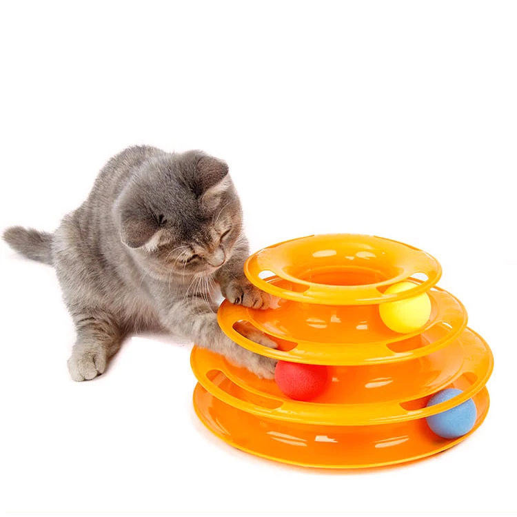 Eco- Friendly Removable Training Exercise 3 Level Plastic Roller Tracks Tower Cat Ball Toy Interactive Pet Cat Toy