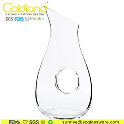Amazon hot sell oblique wine decanter with hole custom small glass wine carafe 330ml