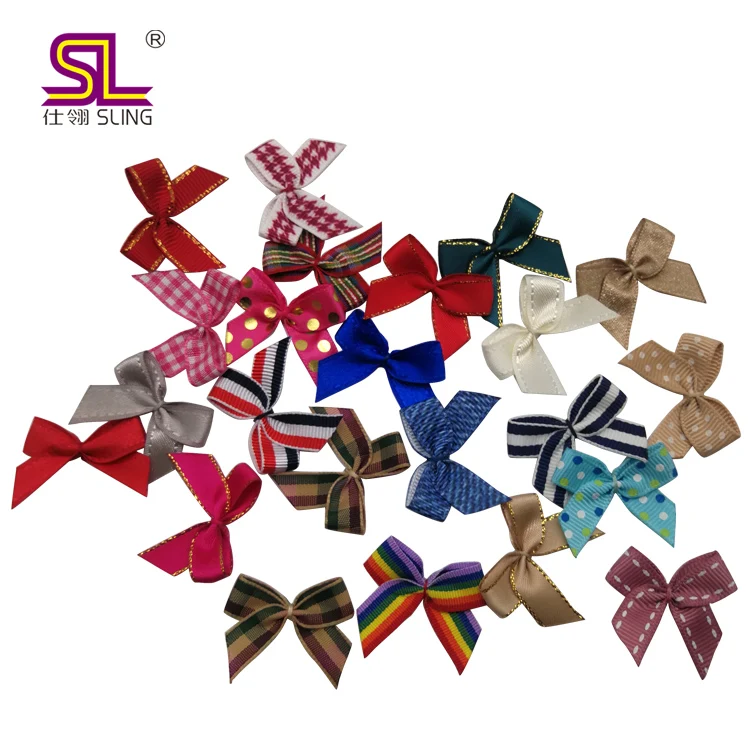 Printed mini Ribbon Bows Adhesive Satin  Small Pre Made Bow