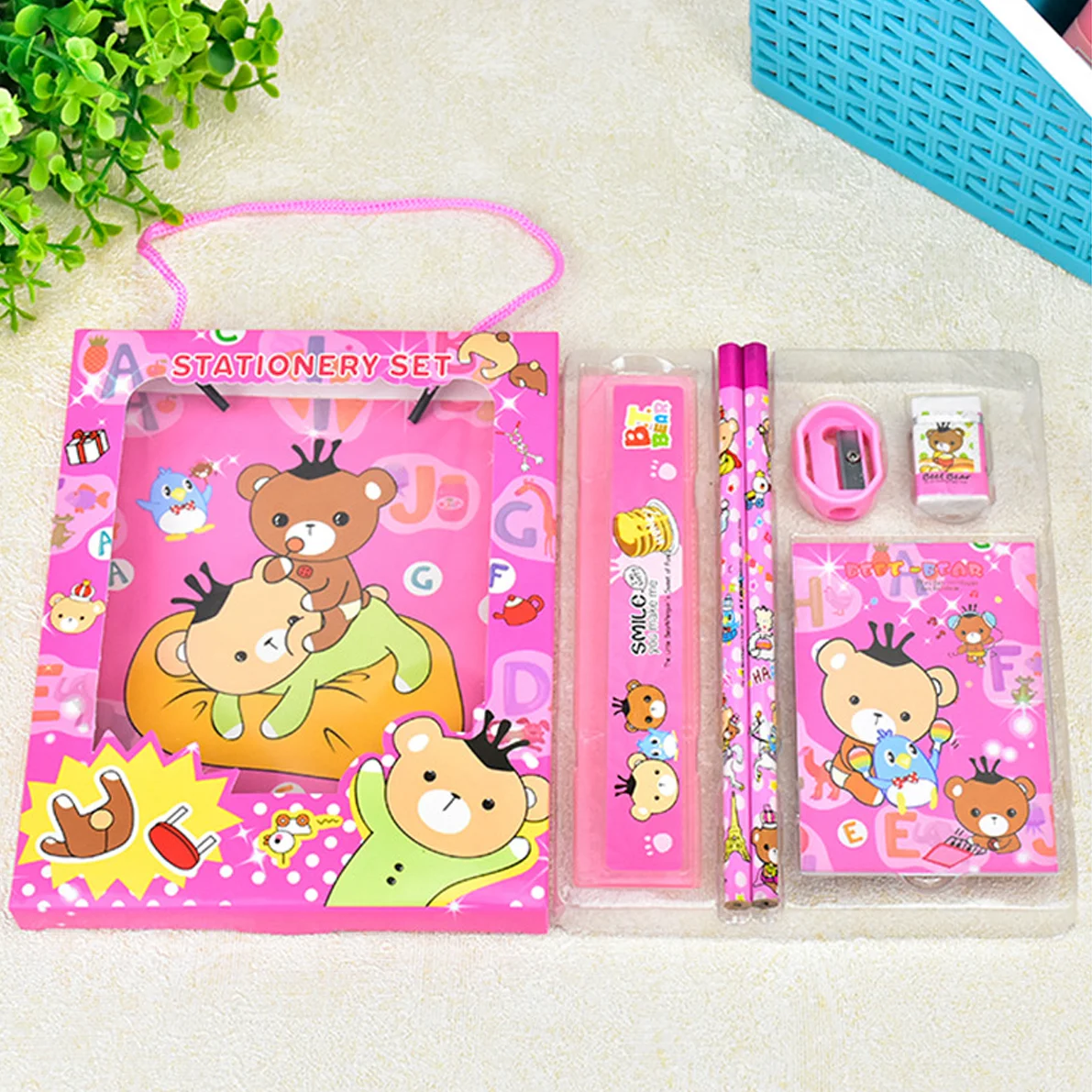 Small Size  6pcs Stationery Set Children Drawing Set Custom Watercolor Art Box Colored Pencils Markers Pen Kit
