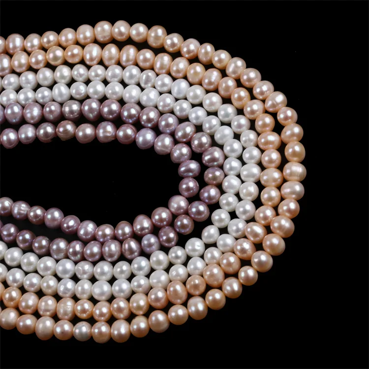 6-7mm white pink purple freshwater potato shape beads pearl strand for jewelry making