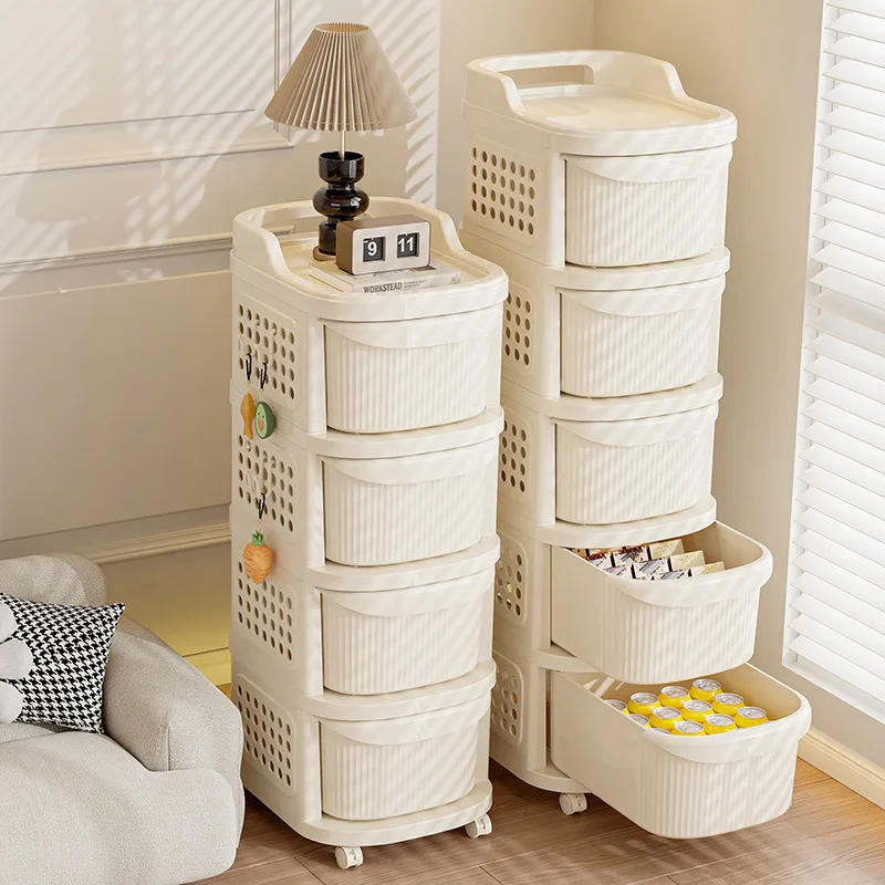XJH Plastic Trolley Snack & Toy Storage Rack Baby Supplies Layered Drawer Storage Cabinet for Living Room Use as Holder