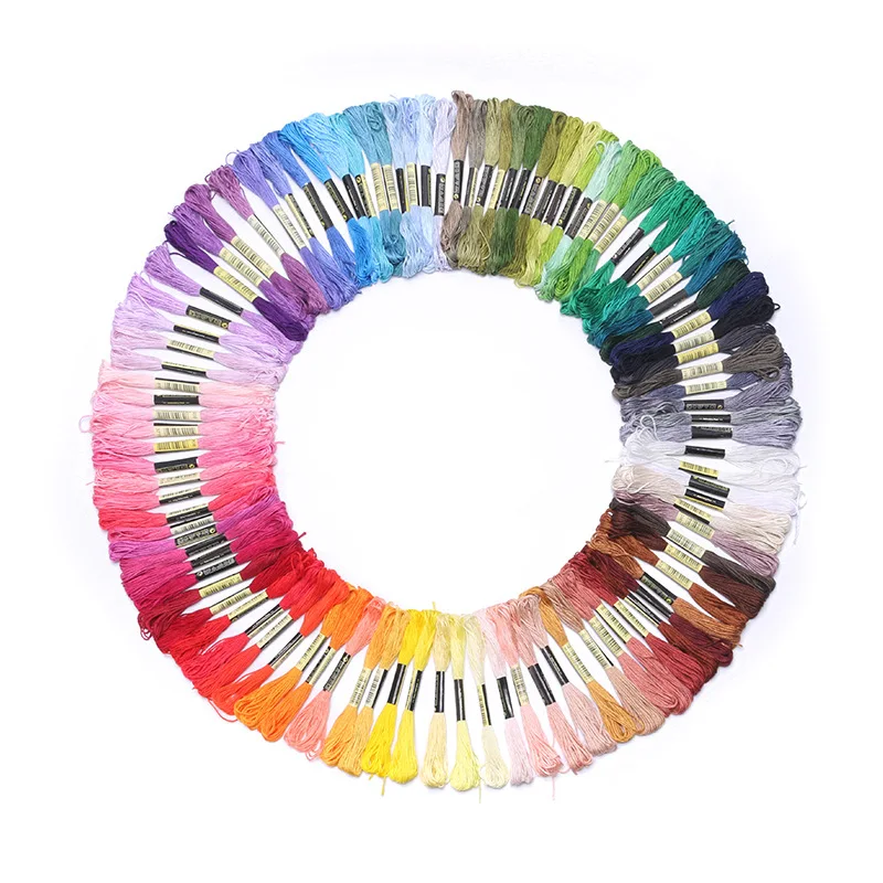 Hot Selling Hand Embroidery Starter Kit Cross Stitch Tools Set with 100 Colors Threads and Bamboo Embroidery Hoops