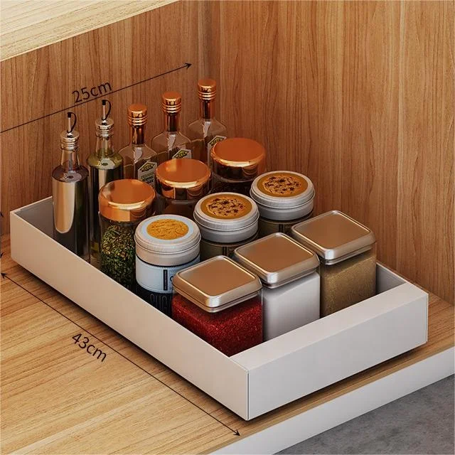 Factory Wholesale Metal Cabinet Drawer Basket Kitchen Organizer Rack Kitchenware Seasoning Bottle Pull Out Drawer Basket